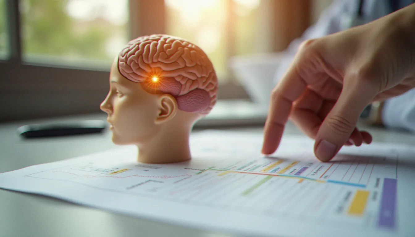 Schéma anatomique de l'hypothalamus et graphiques du cycle circadien illustrant la régulation hormonale féminine