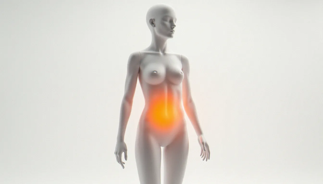 Représentation des zones principales de stockage des graisses chez une femme au morphotype endomorphe, notamment l'abdomen et les hanches