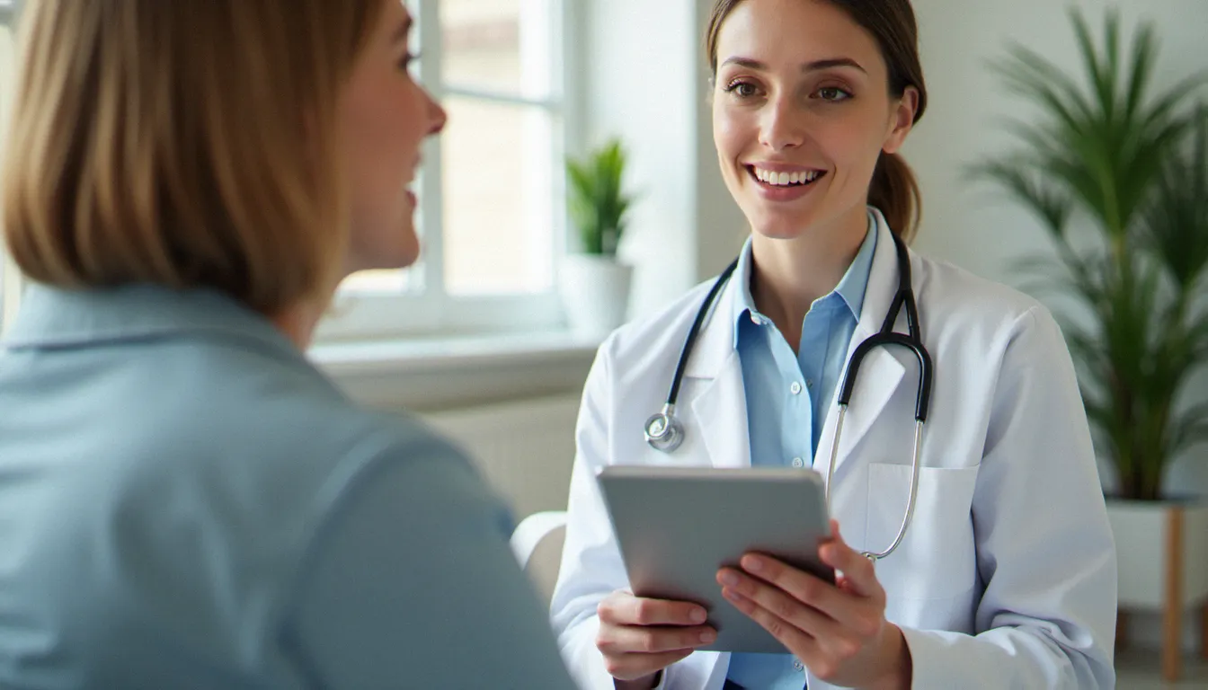 Consultation médicale entre une femme et une endocrinologue analysant un bilan hormonal, étape clé pour comprendre les déséquilibres hormonaux chez la femme endomorphe