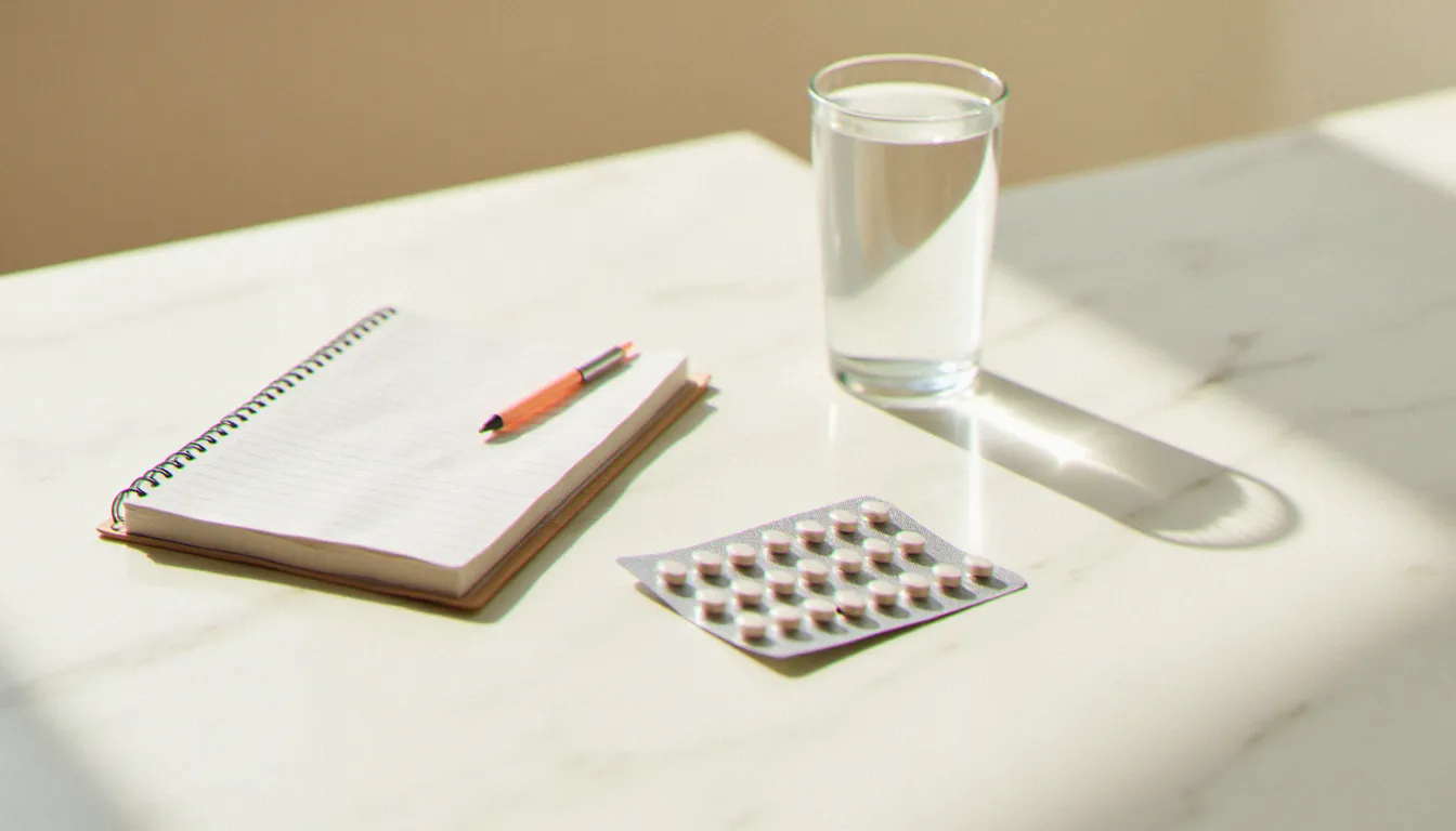 Plaquette de pilule contraceptive posée sur une table, illustrant les causes hormonales du spotting lié à la contraception
