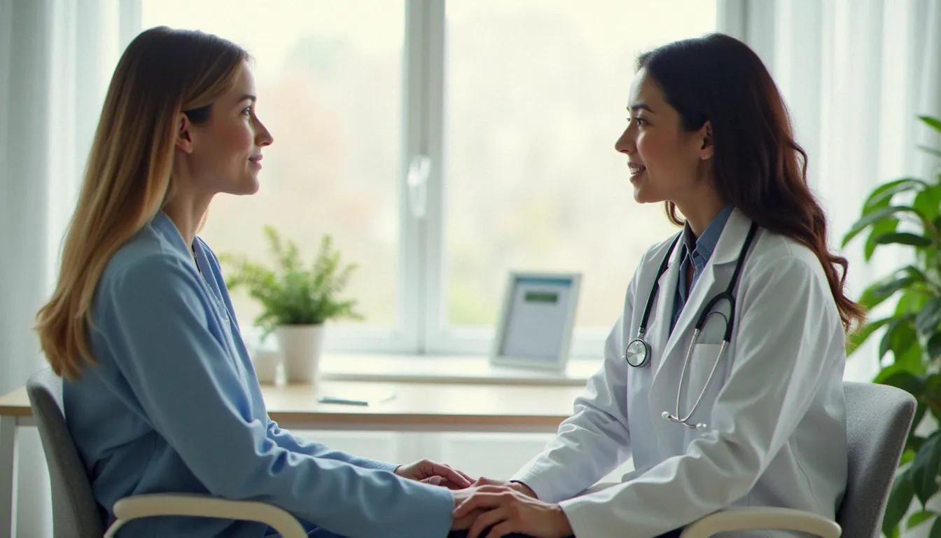 Consultation gynécologique bienveillante entre une médecin et sa patiente abordant des questions de santé intime féminine