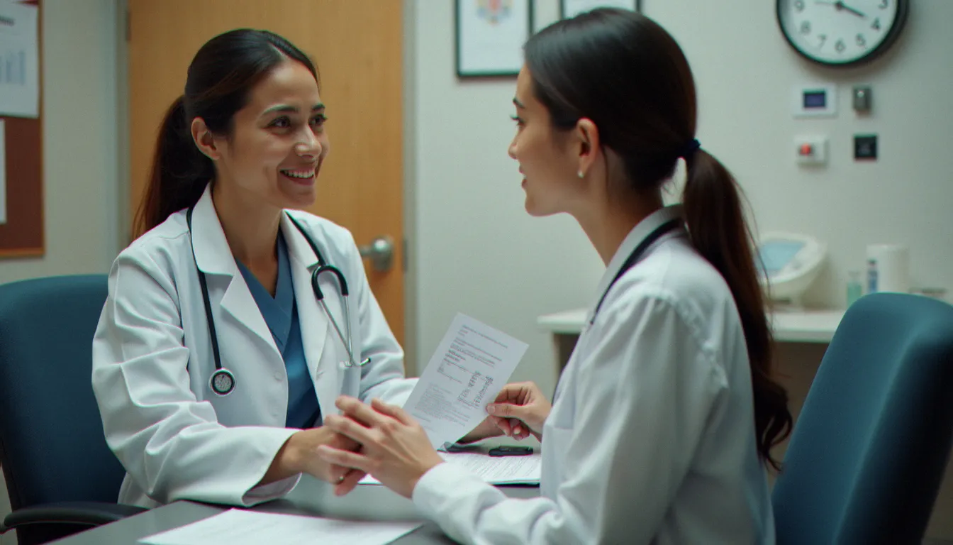 Médecin endocrinologue présentant les résultats d'un bilan thyroïdien à une patiente lors d'une consultation