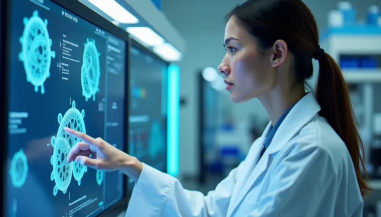 Chercheuse dans un laboratoire de biotech spécialisé en santé féminine, illustrant les avancées des women's health biotech companies