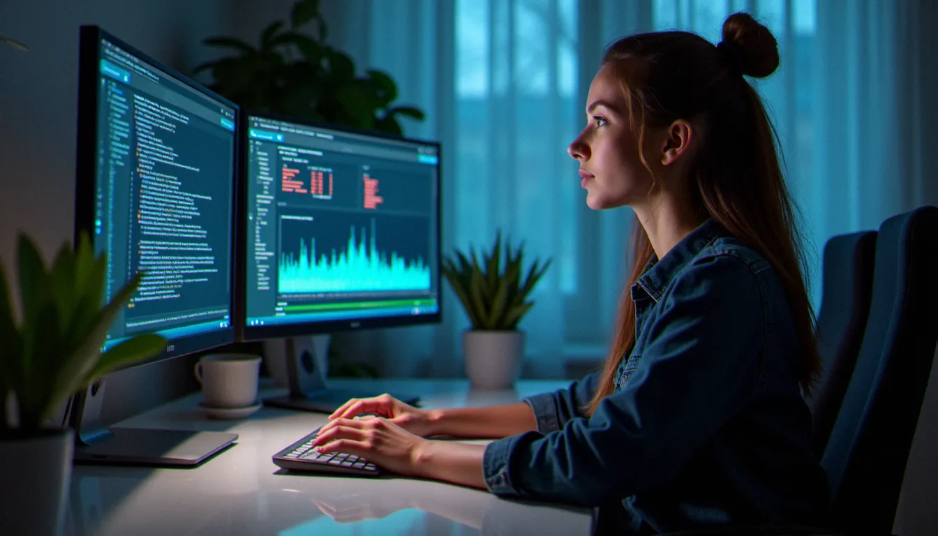 Data scientist travaillant sur des algorithmes d'analyse de données en santé féminine dans un environnement de start-up biotech