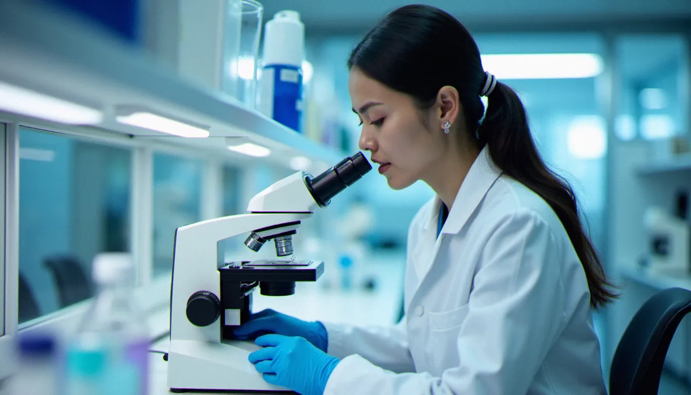 Scientifique femme travaillant dans un laboratoire de biotechnologie spécialisé en santé féminine, illustrant les women's health biotech jobs