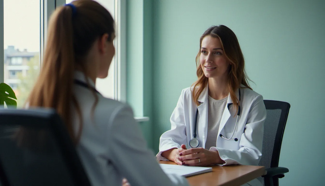 Consultation gynécologique entre une patiente et sa médecin, illustrant l'importance de consulter face à des changements hormonaux affectant le désir