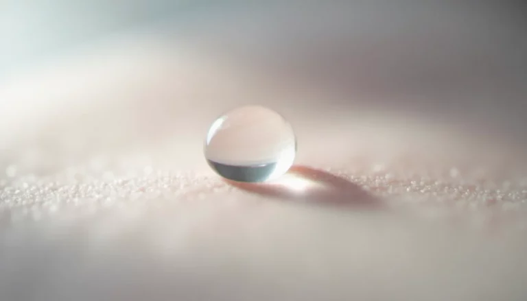Gouttelette de liquide pré-éjaculatoire en vue macro sur fond neutre, illustrant la sécrétion naturelle produite lors de l'excitation sexuelle