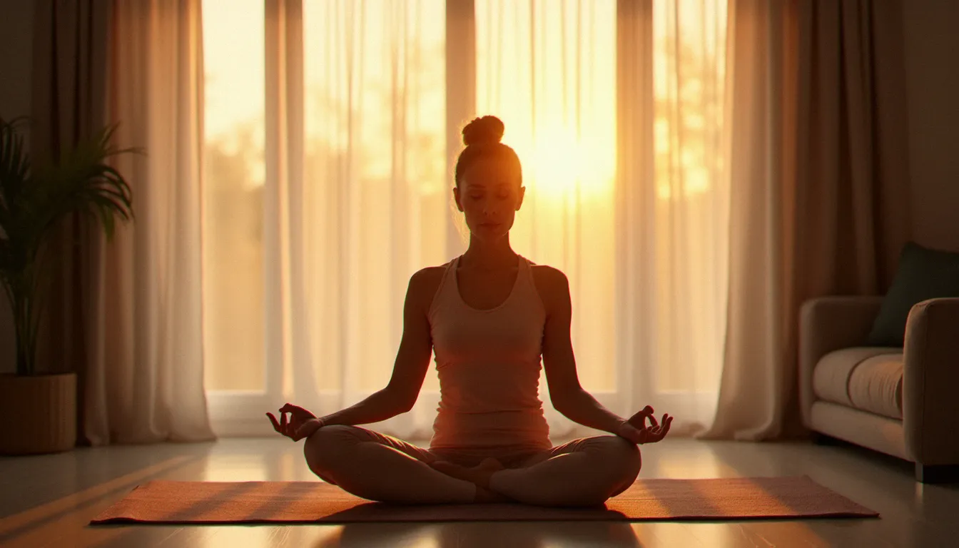Femme pratiquant le yoga le matin pour soutenir son équilibre hormonal en périménopause grâce aux approches psychocorporelles