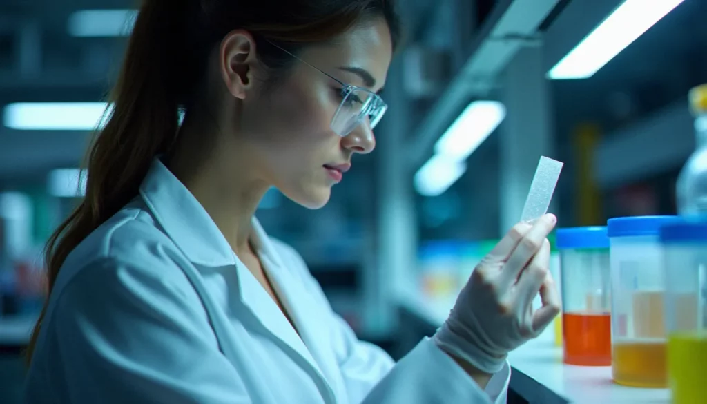 Chercheuse en laboratoire de biotechnologie analysant des échantillons hormonaux, illustrant les avancées de la women's health biotech