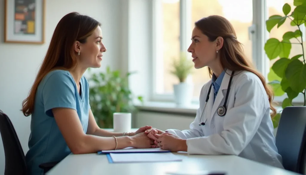 Consultation gynécologique illustrant le suivi des women's health guidelines entre une patiente et sa médecin