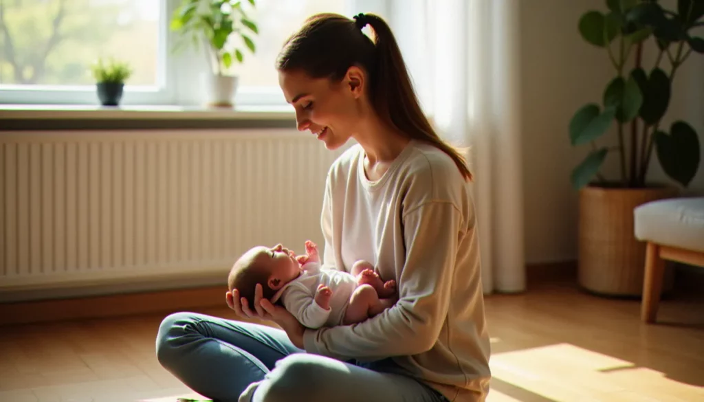 parentalite leur sante featured Mère tenant son nouveau-né contre elle dans un intérieur lumineux, illustrant les bouleversements physiques et hormonaux liés à la parentalité et leur santé