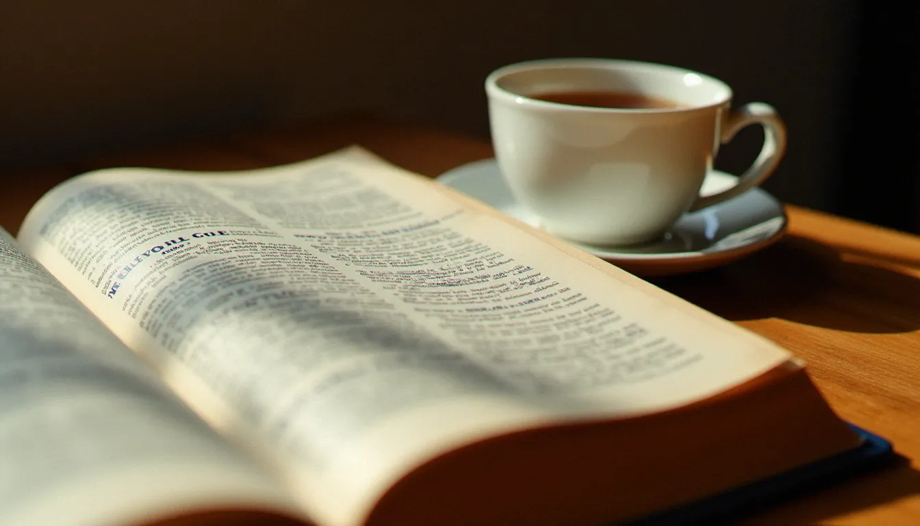 Dictionnaire français ouvert sur un bureau en bois, évoquant la recherche étymologique autour du mot lesbienne et ses origines historiques