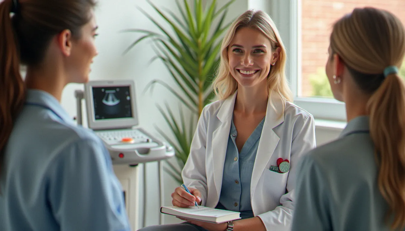 Femme en consultation gynécologique avec carnet de suivi de cycle, illustrant la prise en charge des troubles hormonaux